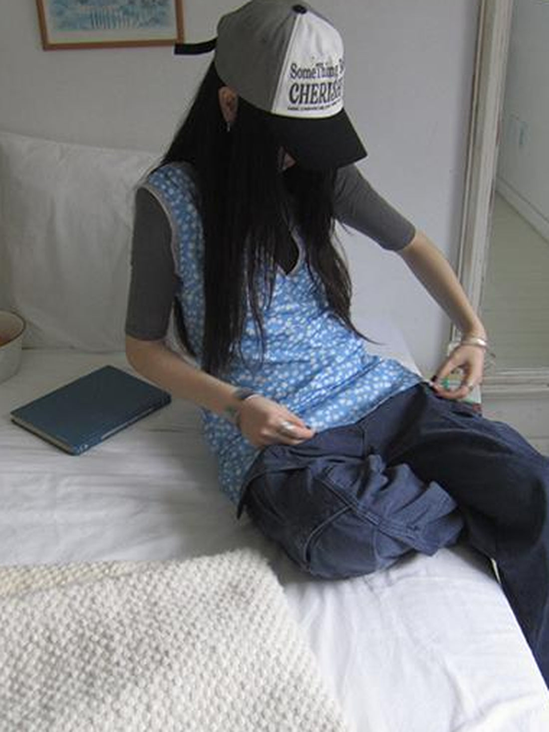 ang project Vintage Blue Floral V Neck Sundress