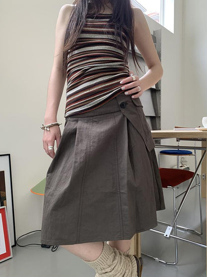 ang project Vintage Button Detail Pleated A Line Skirt