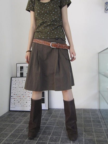 ang project Vintage Button Detail Pleated A Line Skirt