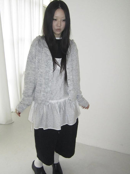Updateang project Vintage Button Down Openwork Hooded Knit Cardigan