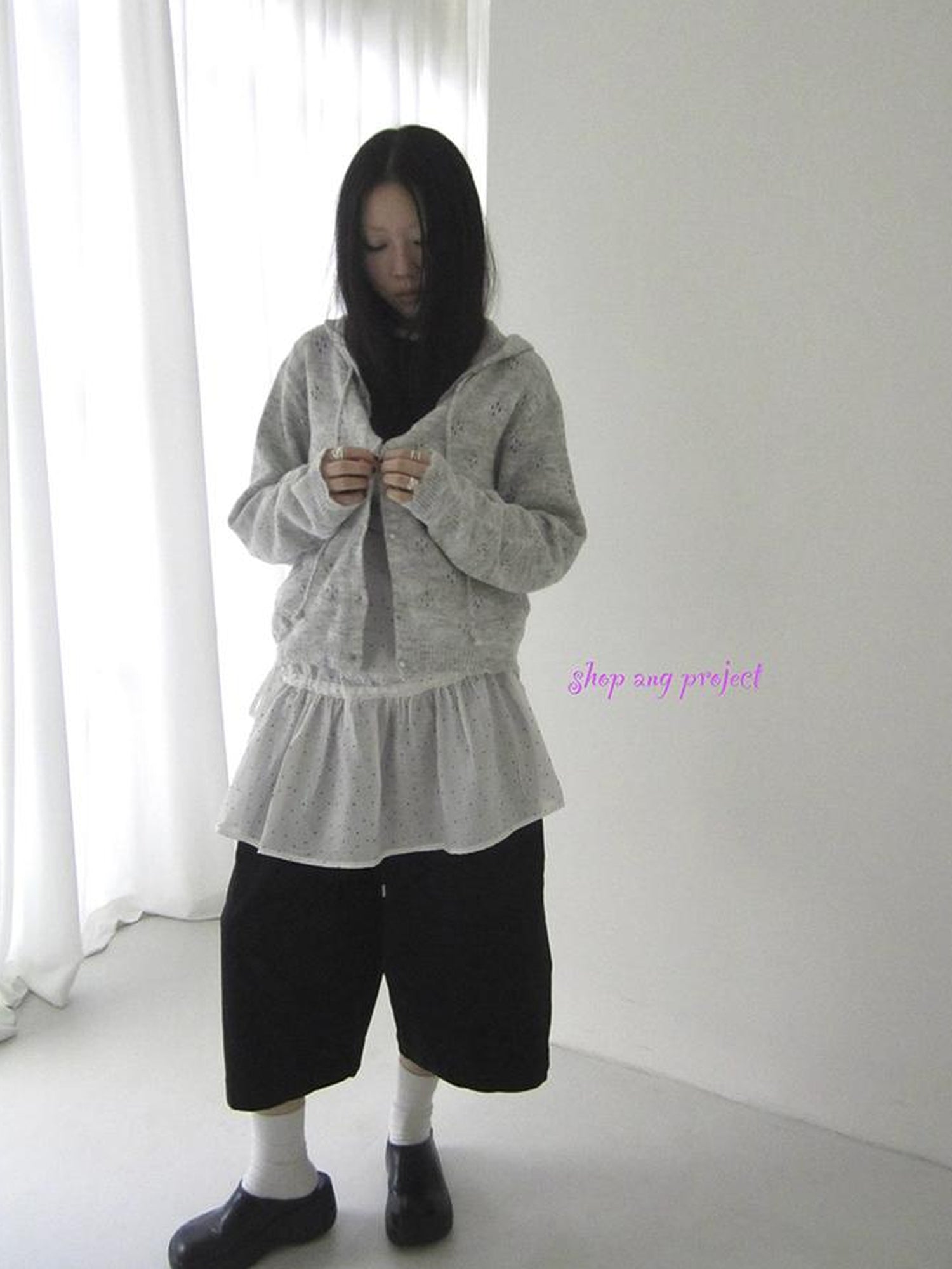 Vintage Button Down Openwork Hooded Knit Cardigan