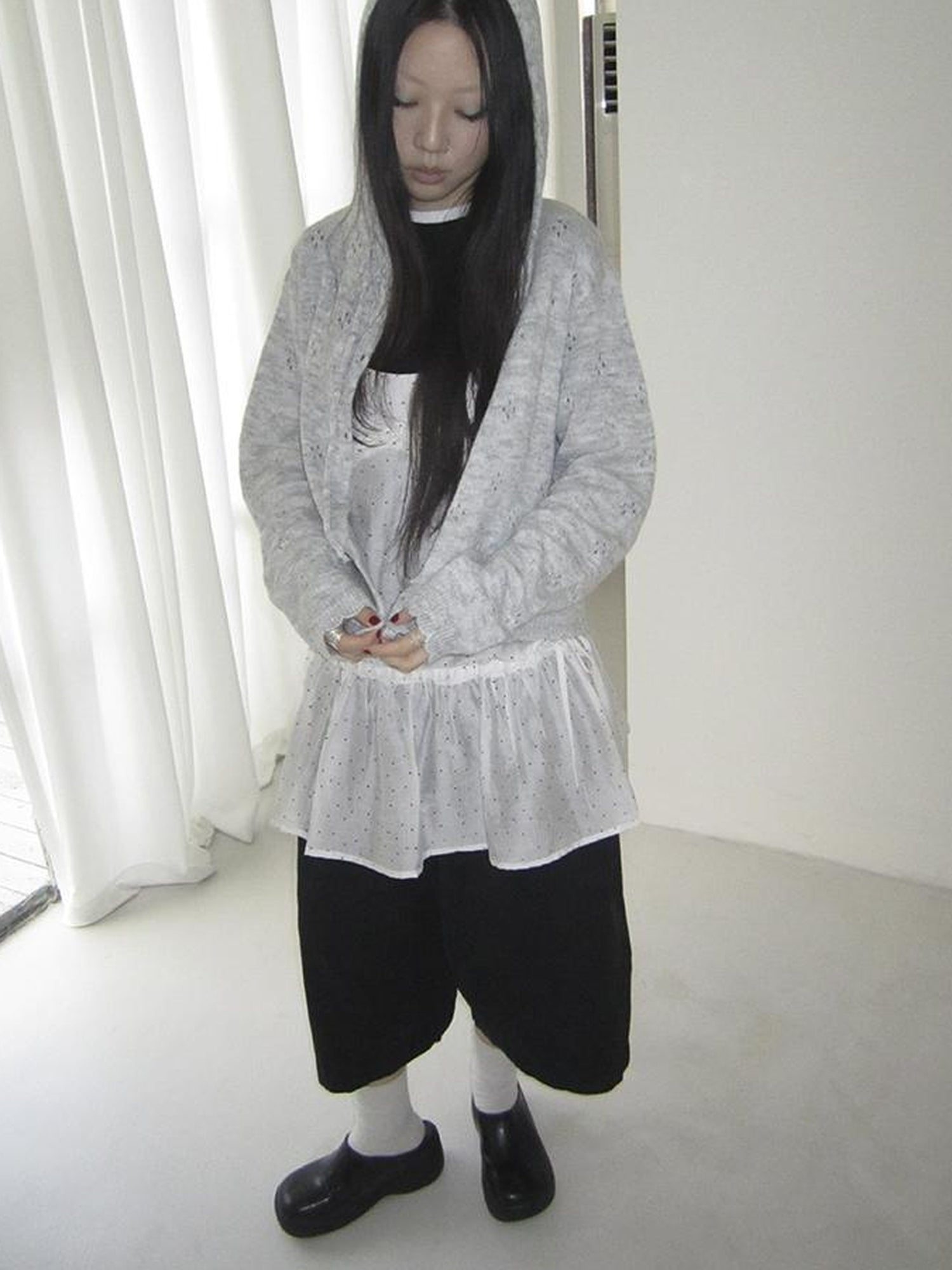 Vintage Button Down Openwork Hooded Knit Cardigan