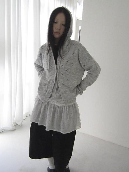 Vintage Button Down Openwork Hooded Knit Cardigan