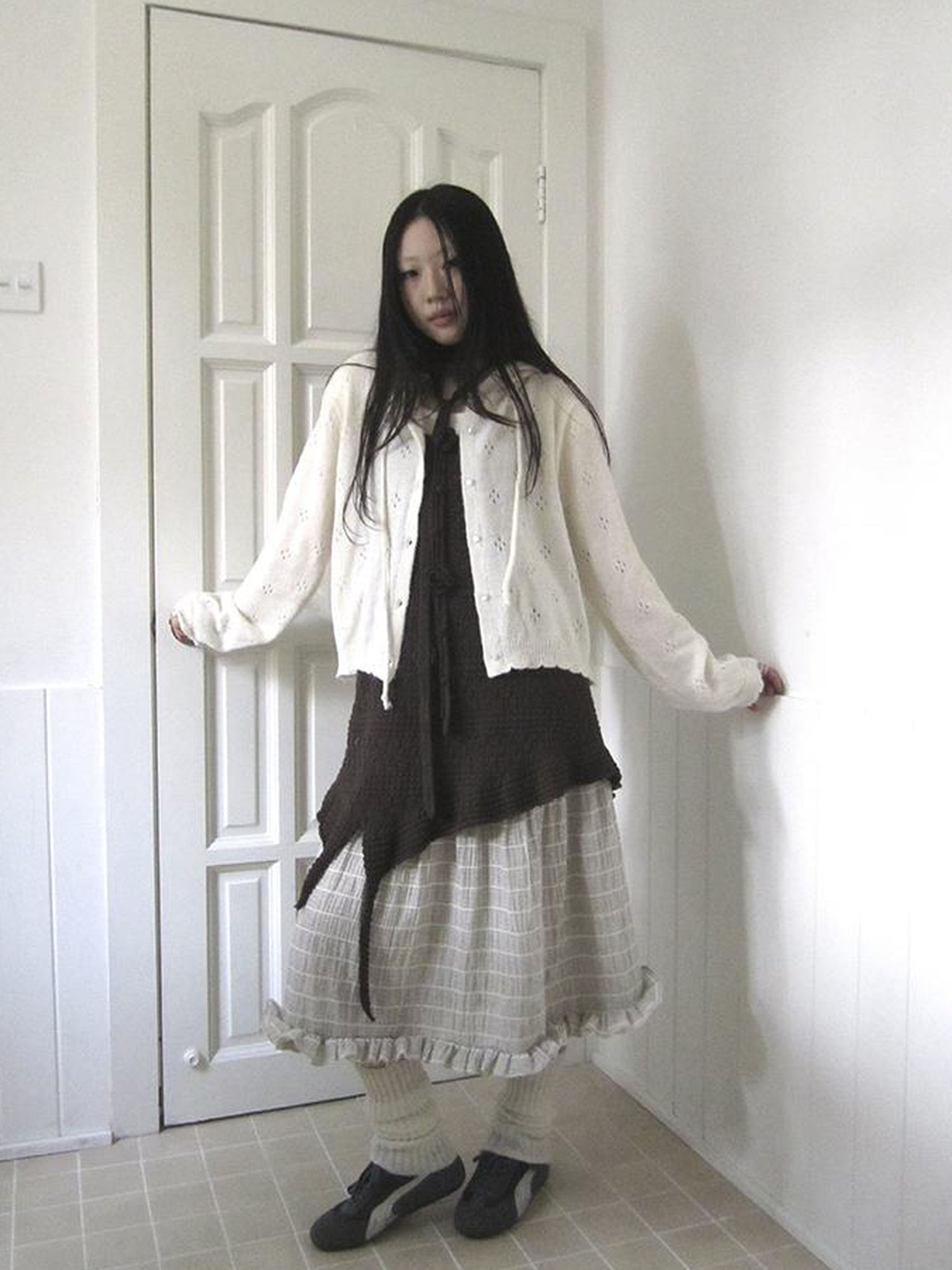 Vintage Button Down Openwork Hooded Knit Cardigan