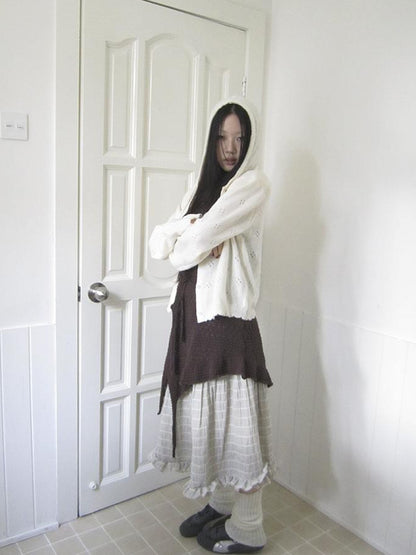 Updateang project Vintage Button Down Openwork Hooded Knit Cardigan