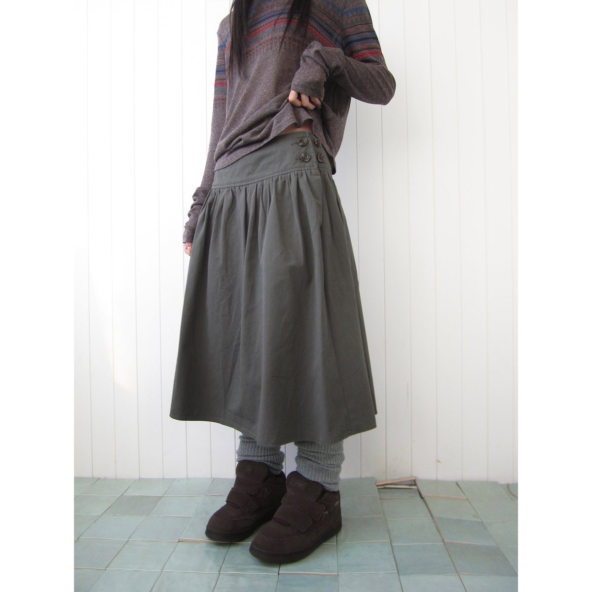 ang_project_Vintage_Button_Front_A_Line_Pleated_Cotton_Women&