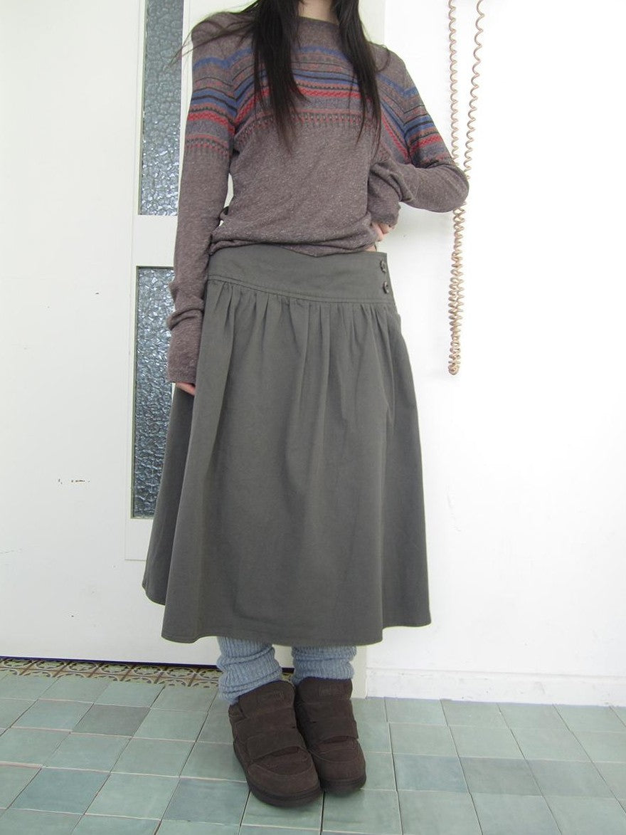 ang project Vintage Button Front A Line Pleated Cotton Women&