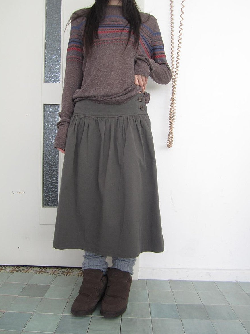 ang project Vintage Button Front A Line Pleated Cotton Women&