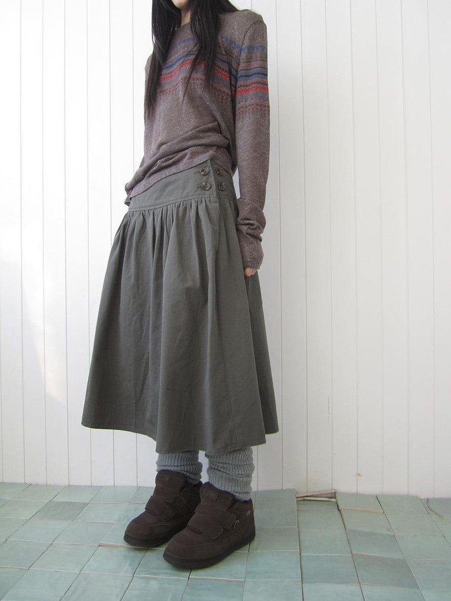 ang project Vintage Button Front A Line Pleated Cotton Women&