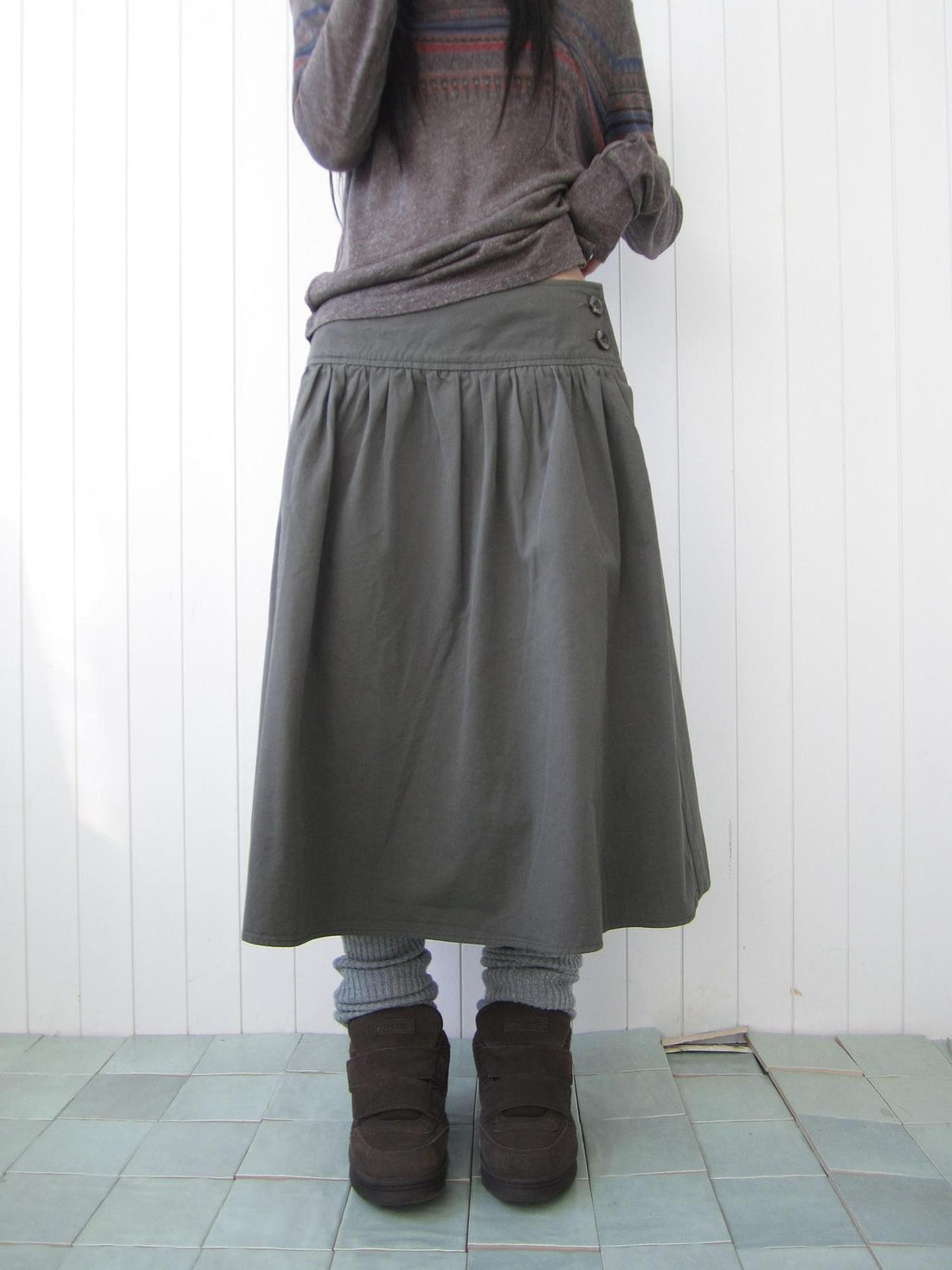ang project Vintage Button Front A Line Pleated Cotton Women&