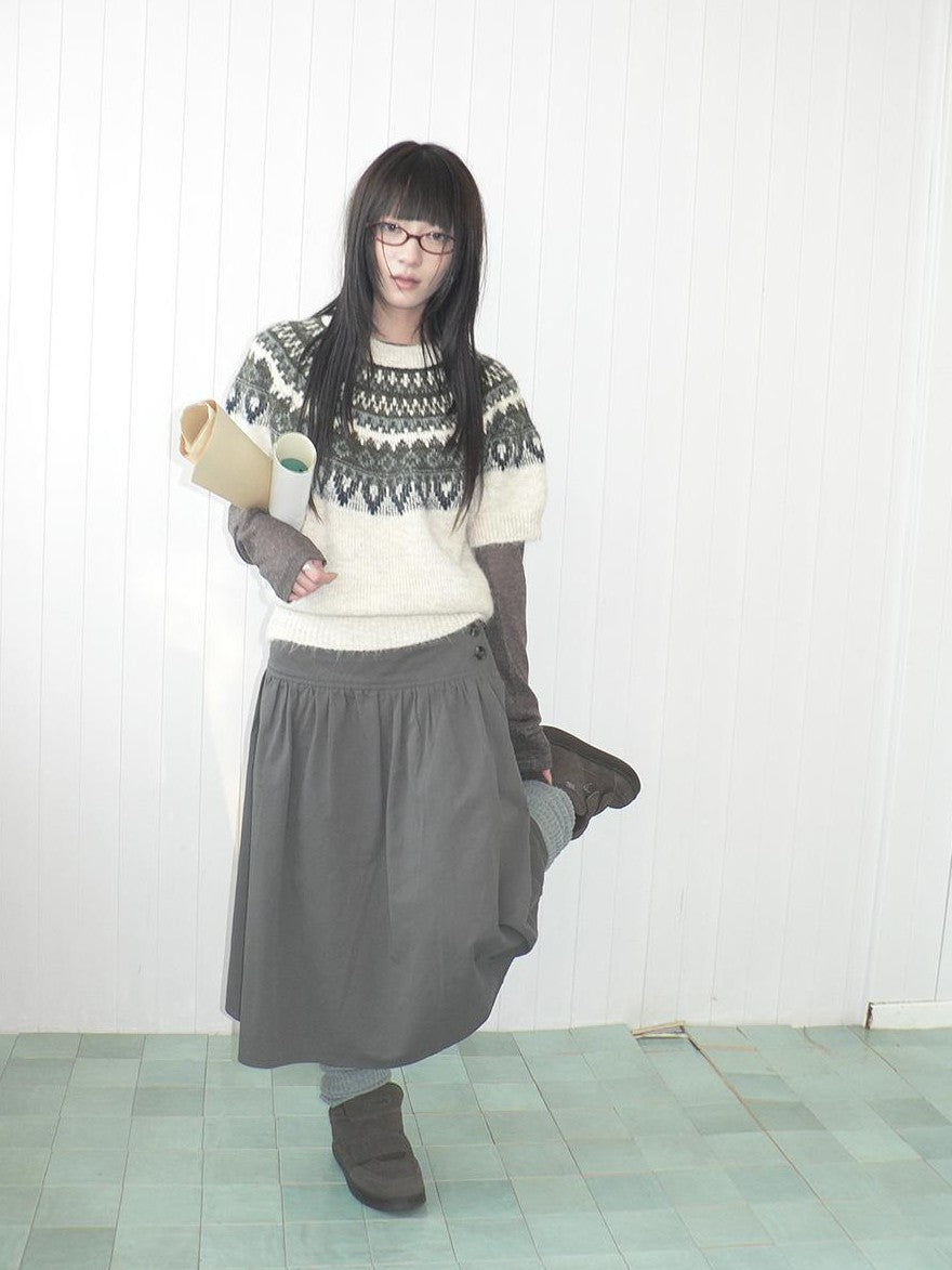 ang project Vintage Button Front A Line Pleated Cotton Women&