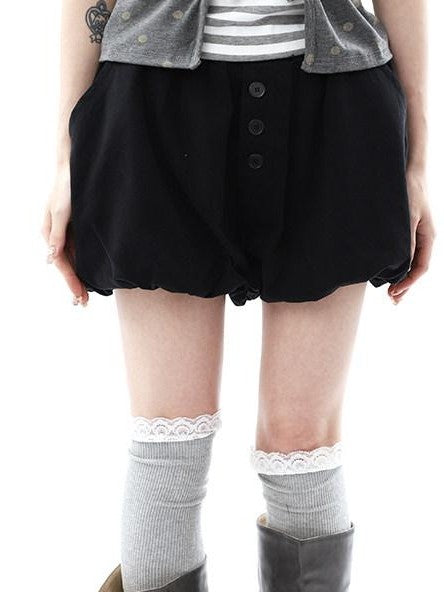 ang project Vintage Button High Waist Elastic Puff Lantern Skirt Loose Women&