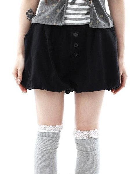 ang project Vintage Button High Waist Elastic Puff Lantern Skirt Loose Women&