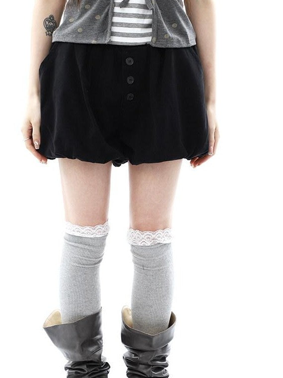 ang project Vintage Button High Waist Elastic Puff Lantern Skirt Loose Women&
