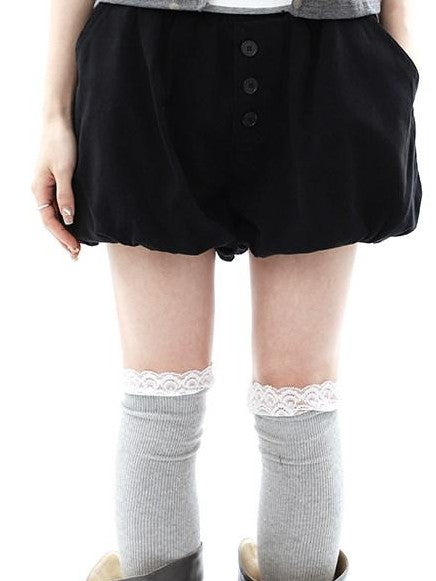 ang project Vintage Button High Waist Elastic Puff Lantern Skirt Loose Women&