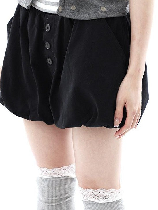 ang project Vintage Button High Waist Elastic Puff Lantern Skirt Loose Women&