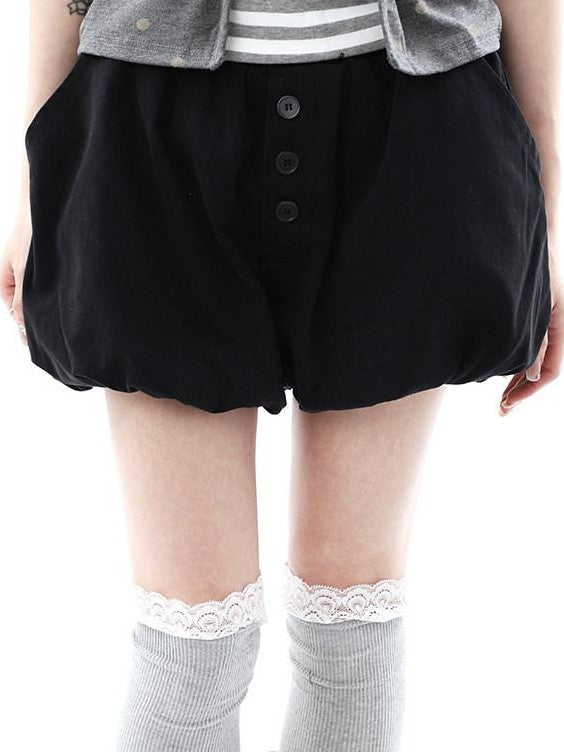 ang project Vintage Button High Waist Elastic Puff Lantern Skirt Loose Women&