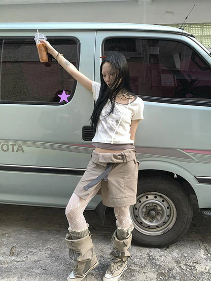 Vintage Button Tie High Waist Flowy Denim Short Skirt