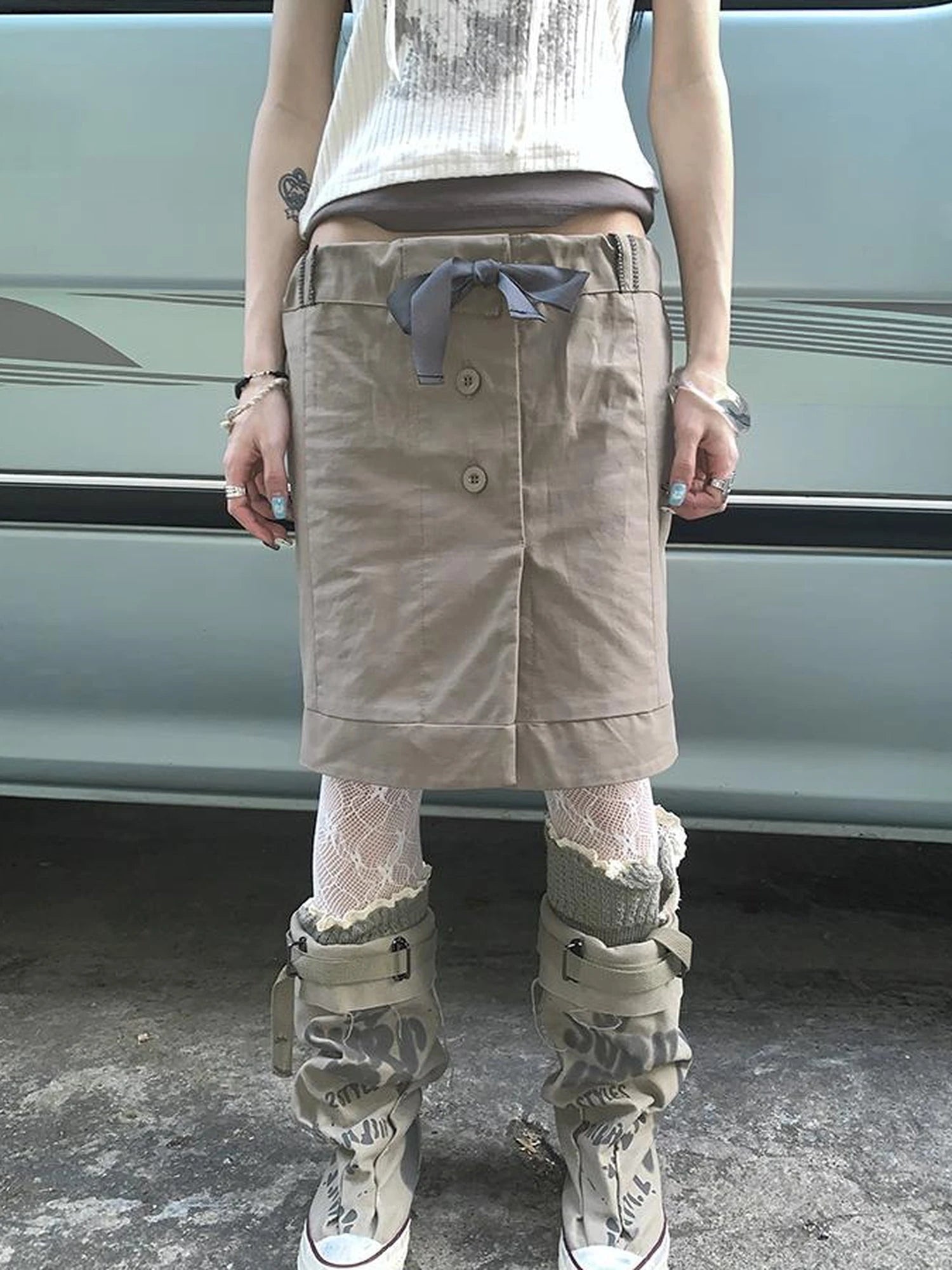 Vintage Button Tie High Waist Flowy Denim Short Skirt