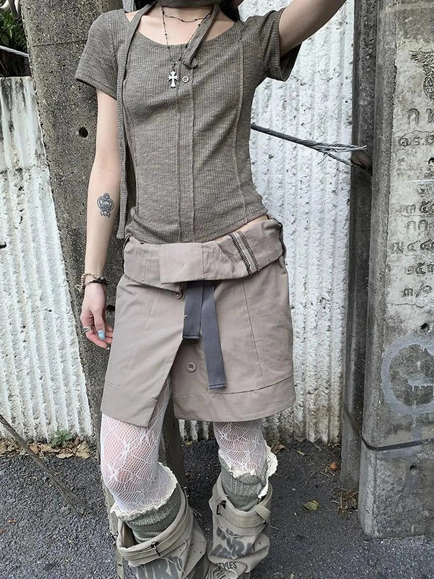 Vintage Button Tie High Waist Flowy Denim Short Skirt