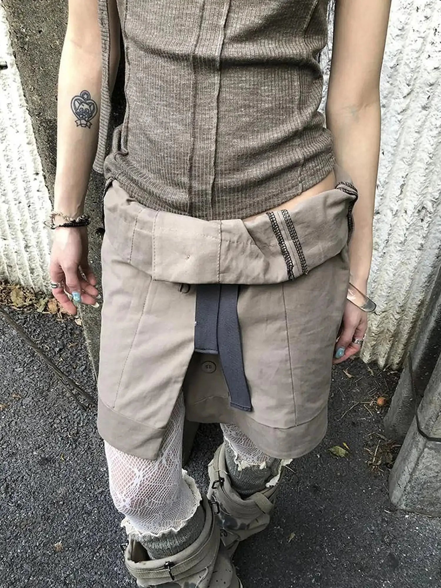 Vintage Button Tie High Waist Flowy Denim Short Skirt