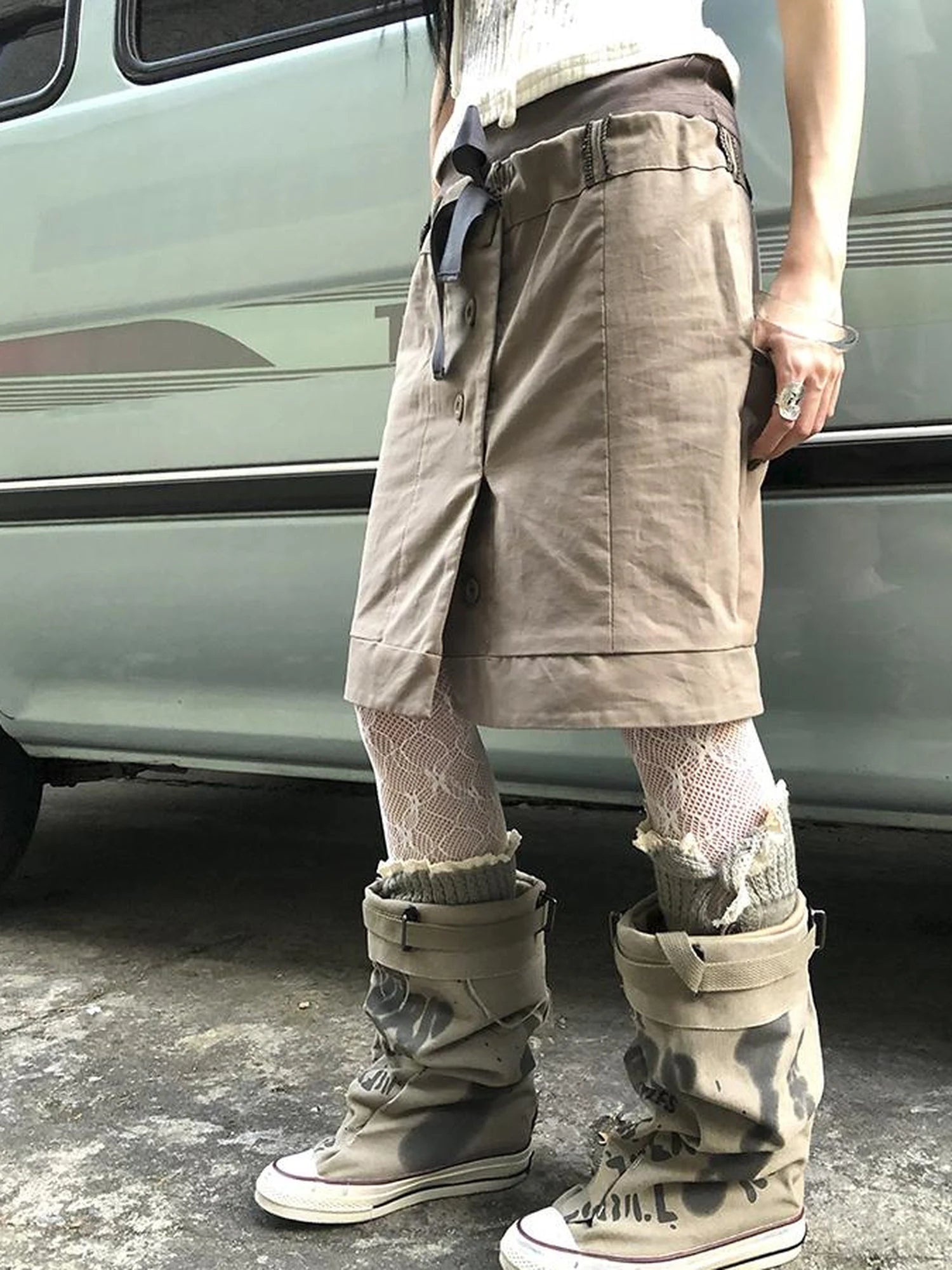 Vintage Button Tie High Waist Flowy Denim Short Skirt