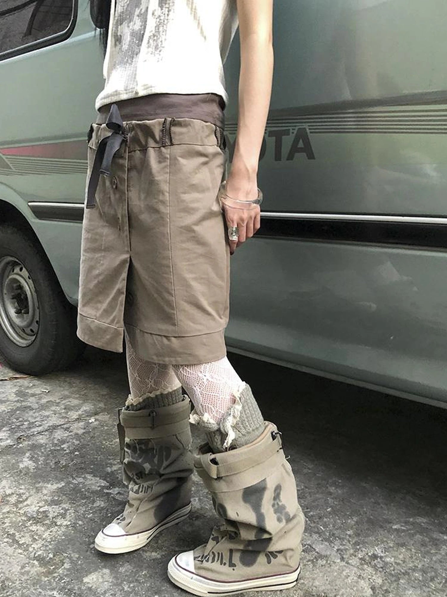 Vintage Button Tie High Waist Flowy Denim Short Skirt