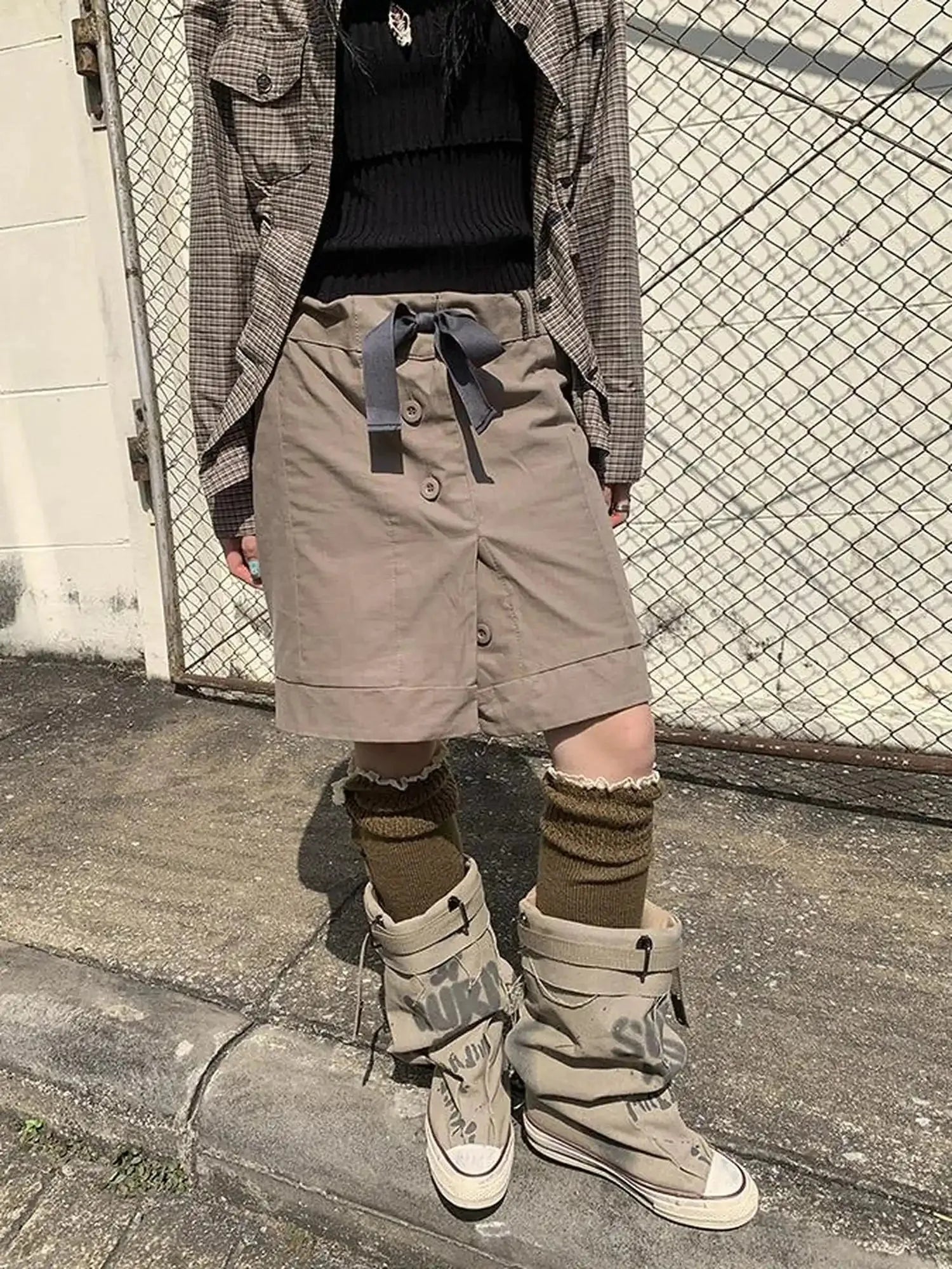 Vintage Button Tie High Waist Flowy Denim Short Skirt