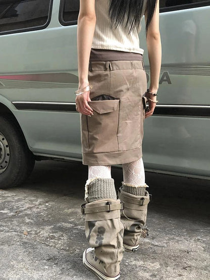 Vintage Button Tie High Waist Flowy Denim Short Skirt