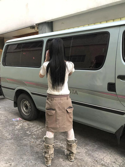 Vintage Button Tie High Waist Flowy Denim Short Skirt