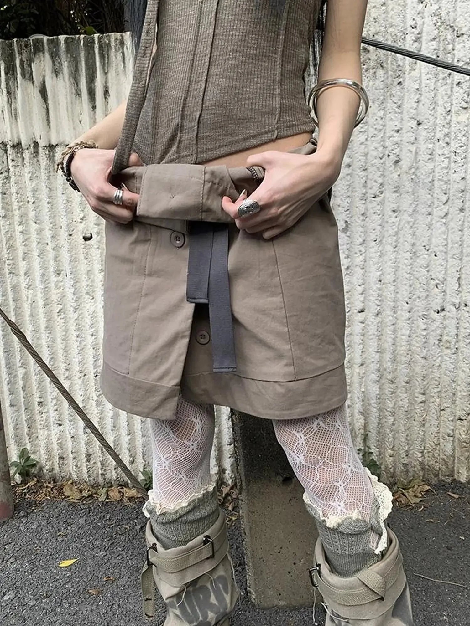 Vintage Button Tie High Waist Flowy Denim Short Skirt