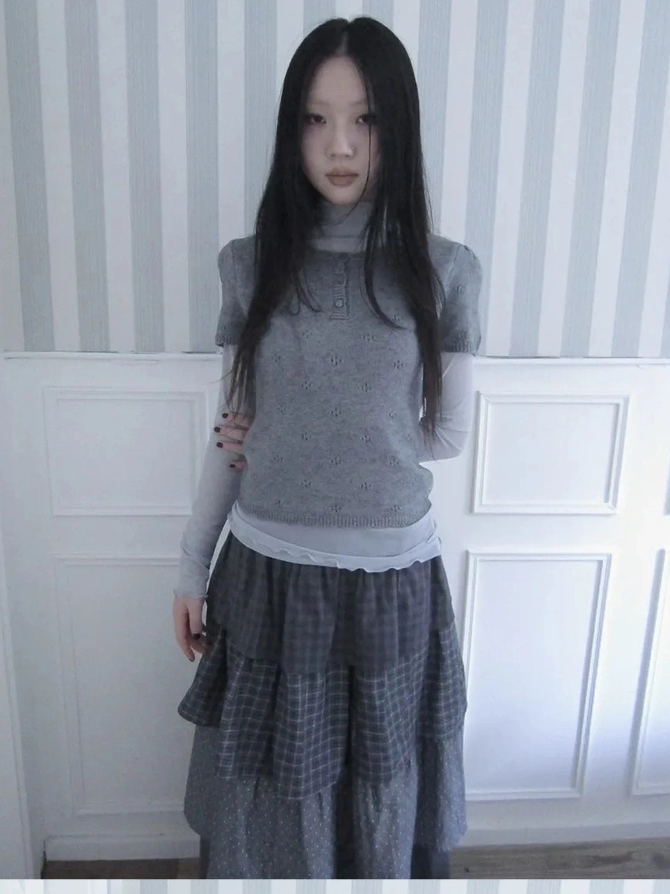 ang project Vintage Button Up Knit Tee Cardigan