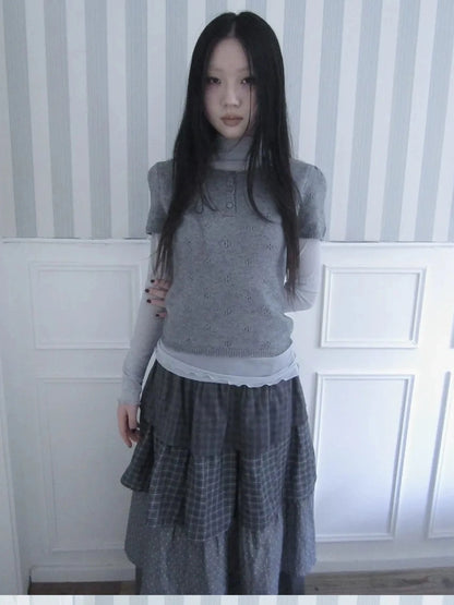 ang project Vintage Button Up Knit Tee Cardigan