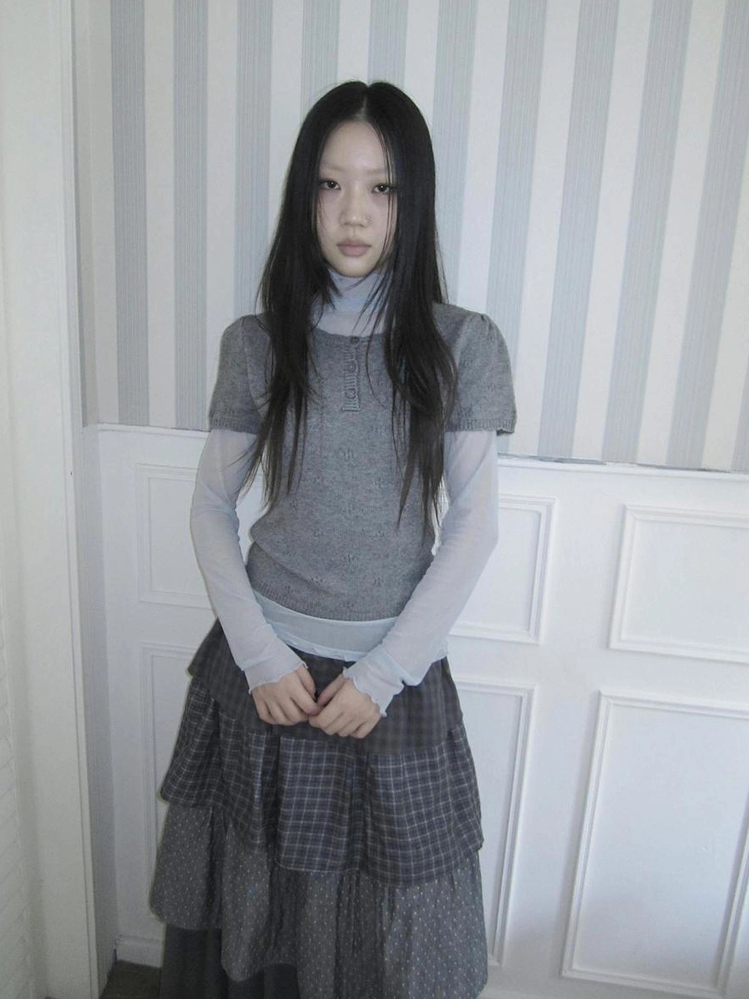 ang project Vintage Button Up Knit Tee Cardigan