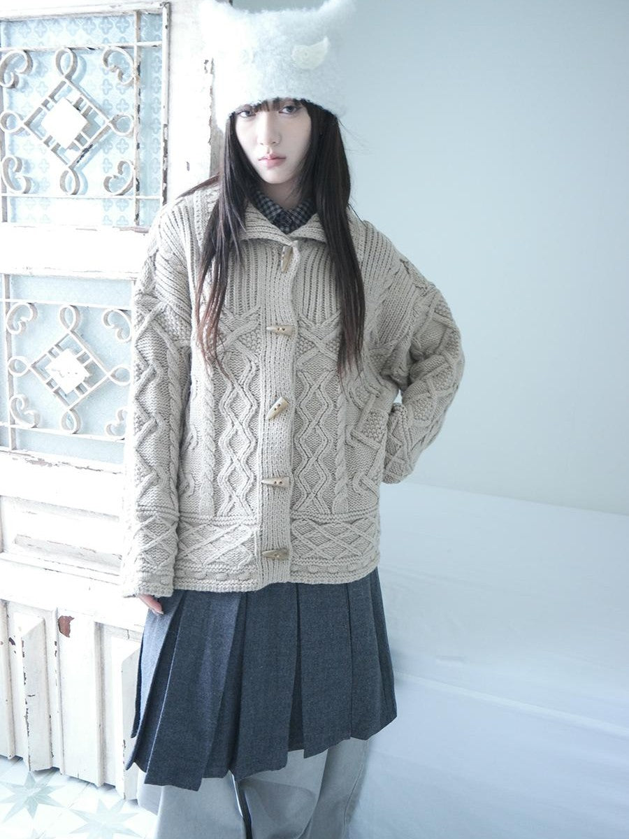 ang project Vintage Cable Knit Horn Button Loose Fit Women&