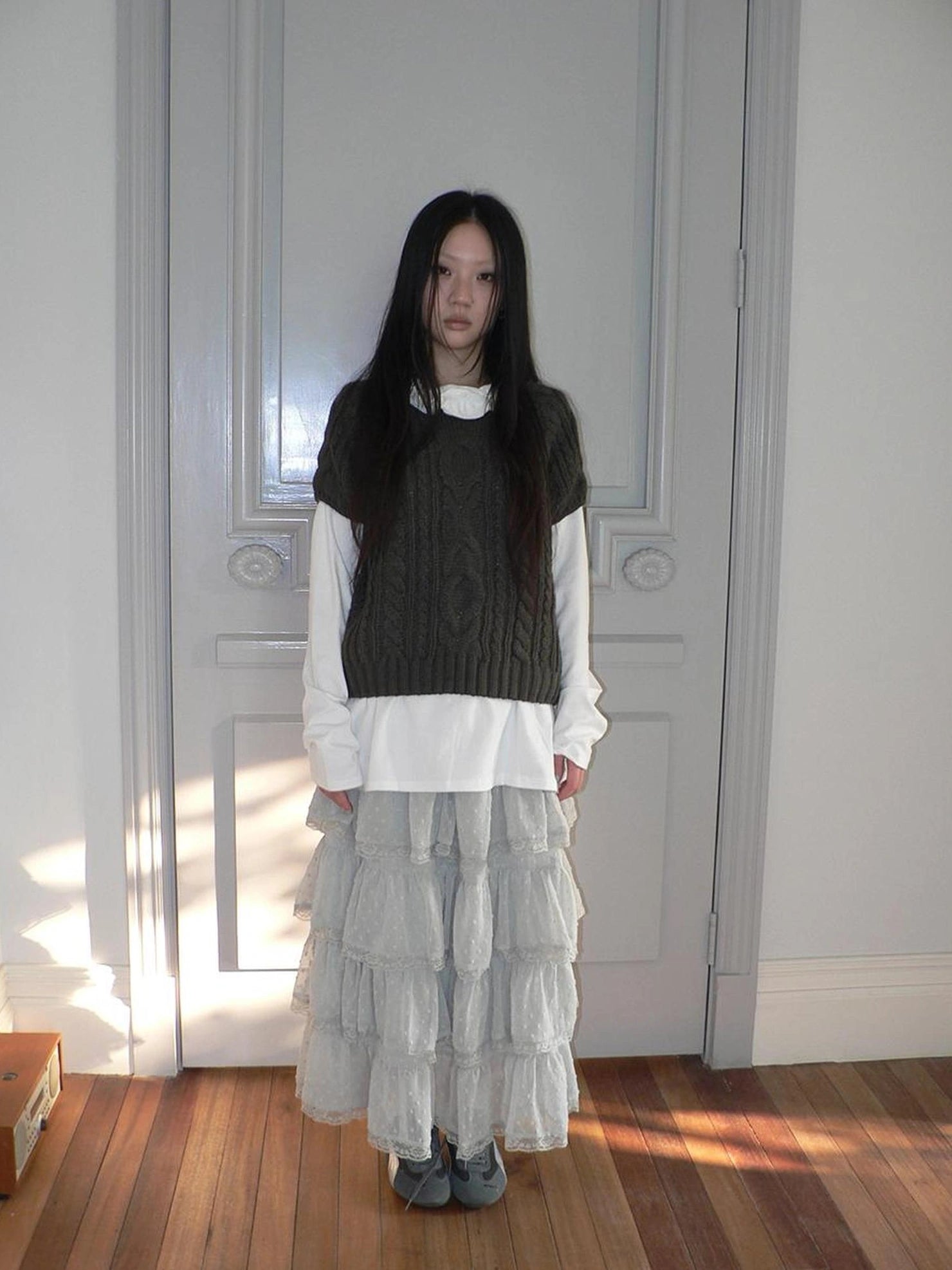 ang project Vintage Cable Knit Short Sleeve Crop Top Sweater