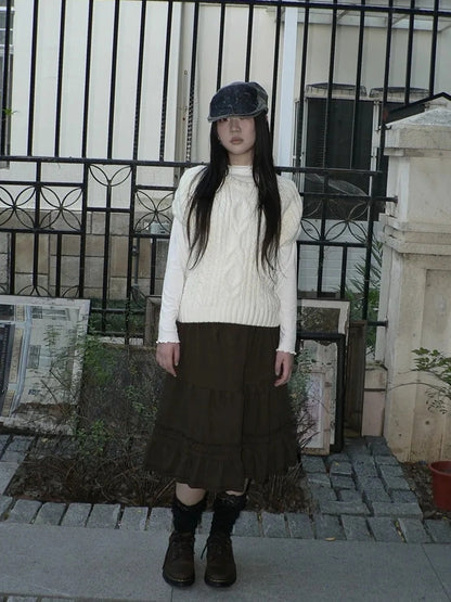 ang project Vintage Cable Knit Short Sleeve Crop Top Sweater