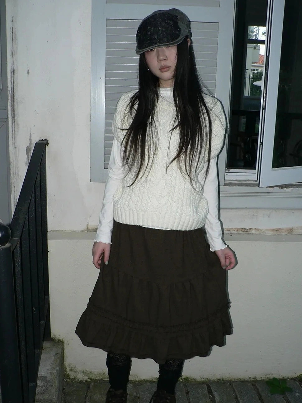 ang project Vintage Cable Knit Short Sleeve Crop Top Sweater