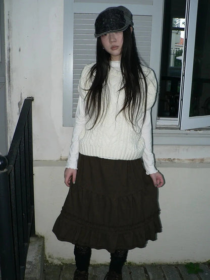 ang project Vintage Cable Knit Short Sleeve Crop Top Sweater