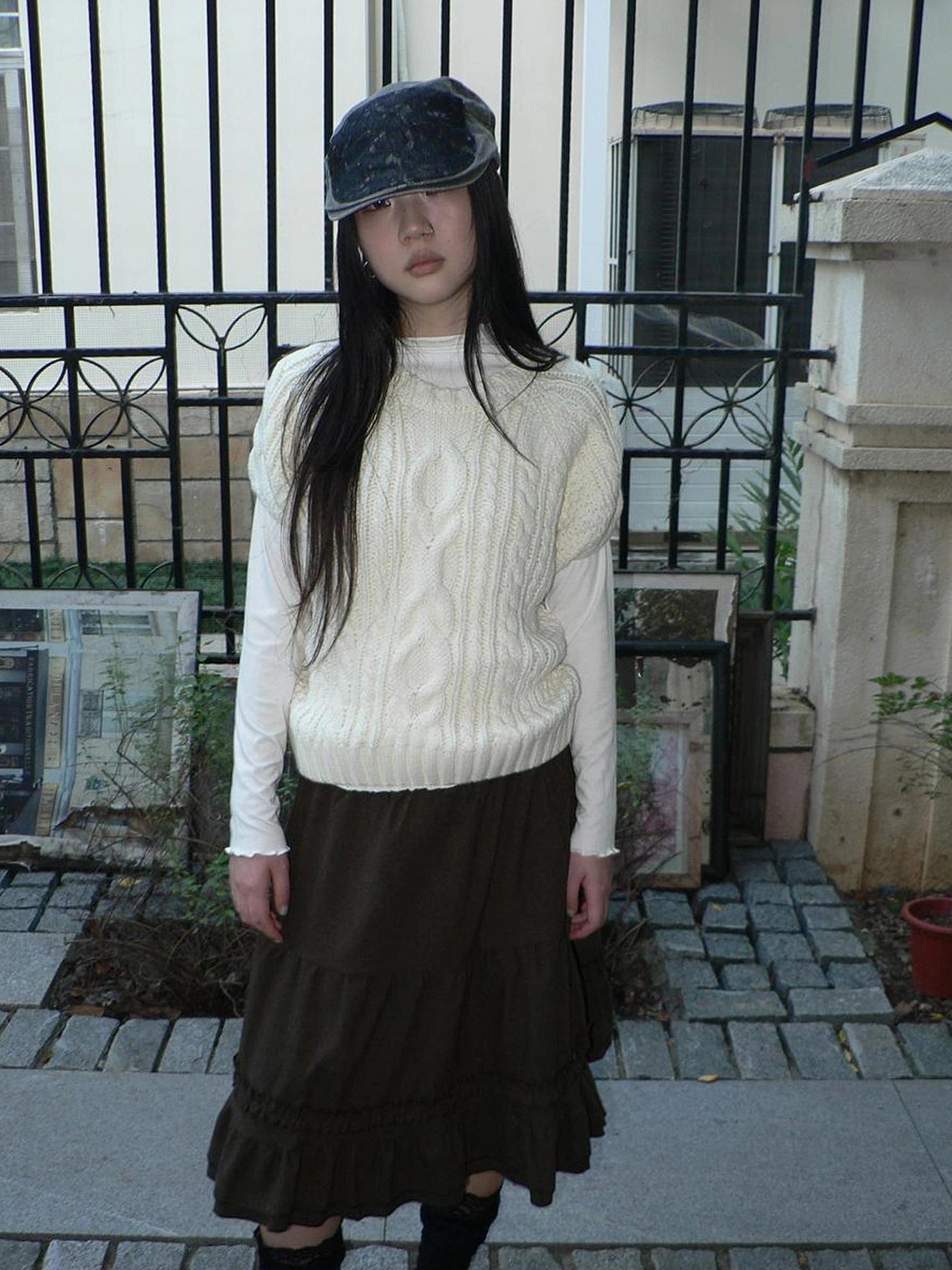 ang project Vintage Cable Knit Short Sleeve Crop Top Sweater