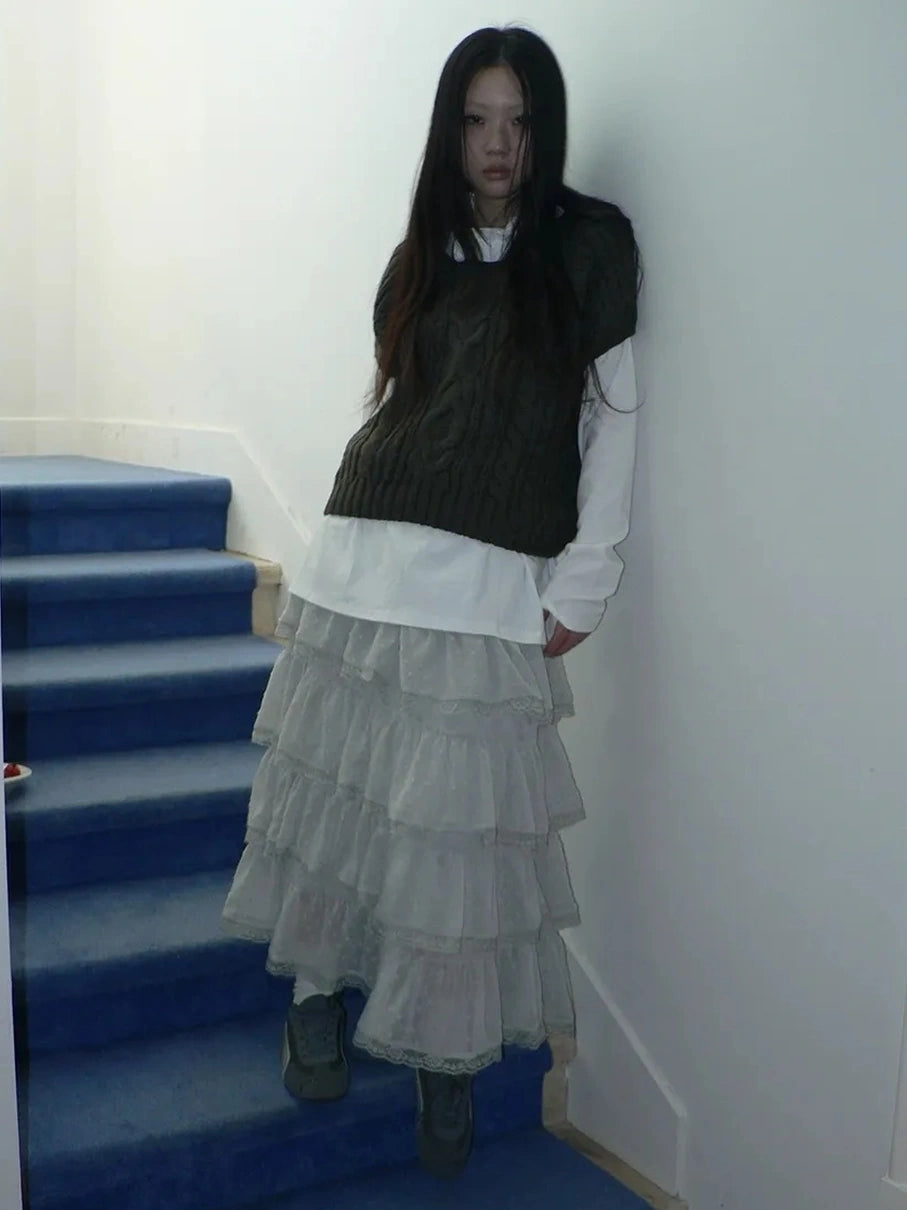 ang project Vintage Cable Knit Short Sleeve Crop Top Sweater