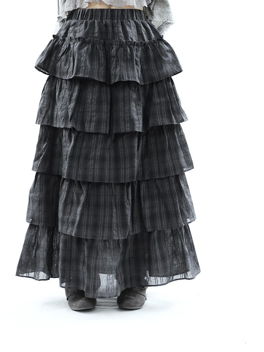 ang project Vintage Checked Patchwork Tiered Elastic Waist Women&