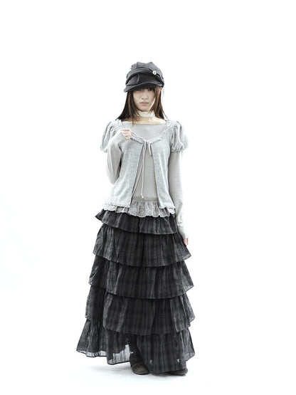 ang project Vintage Checked Patchwork Tiered Elastic Waist Women&