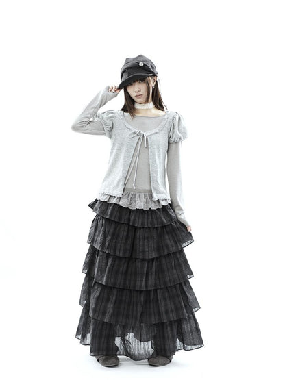 ang project Vintage Checked Patchwork Tiered Elastic Waist Women&