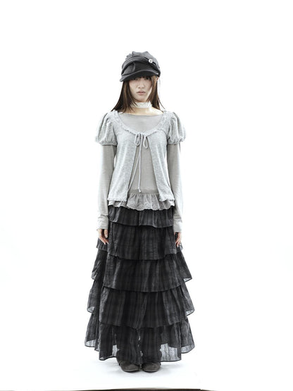 ang project Vintage Checked Patchwork Tiered Elastic Waist Women&