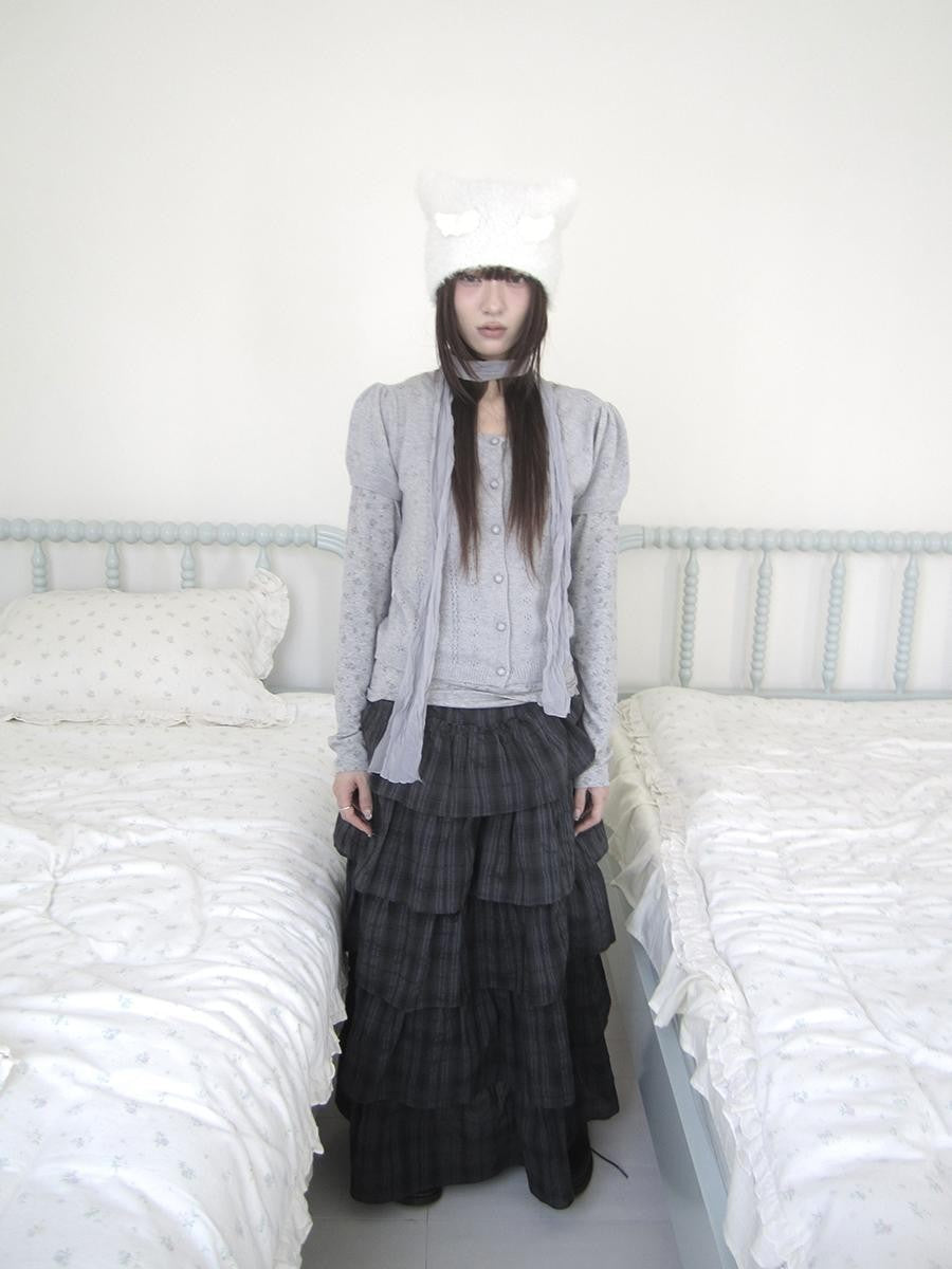 ang project Vintage Checked Patchwork Tiered Elastic Waist Women&