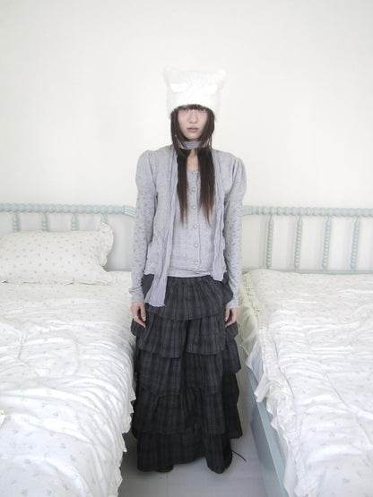 ang project Vintage Checked Patchwork Tiered Elastic Waist Women&