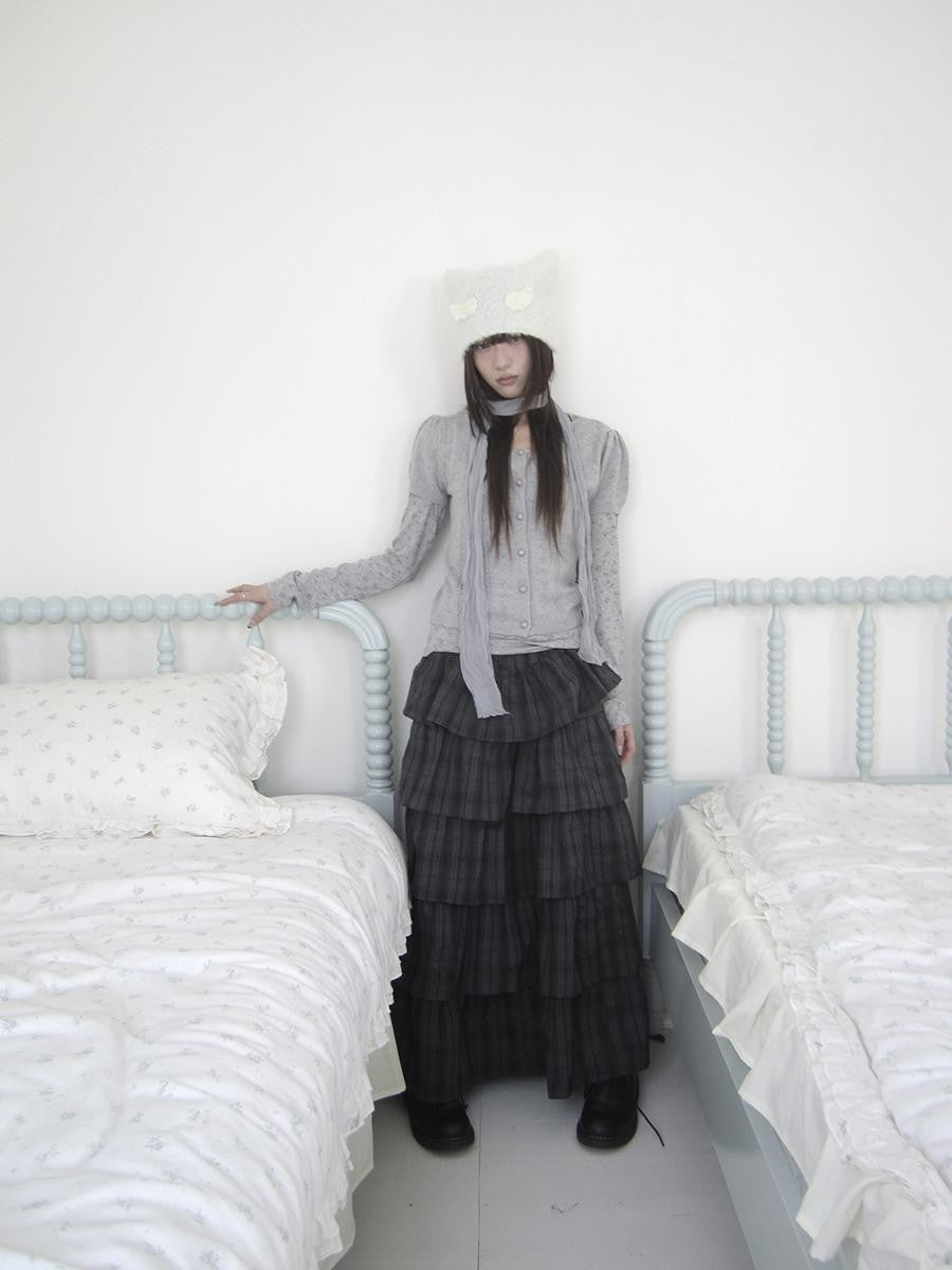 ang project Vintage Checked Patchwork Tiered Elastic Waist Women&