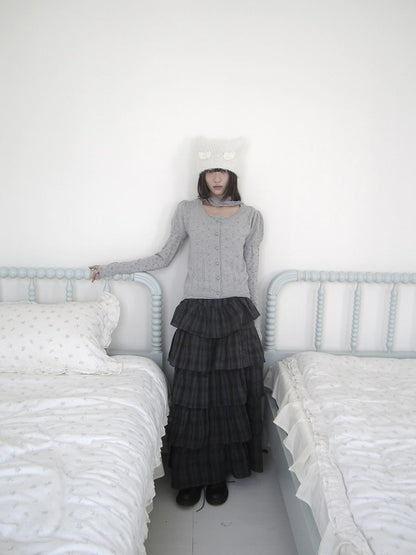 ang project Vintage Checked Patchwork Tiered Elastic Waist Women&