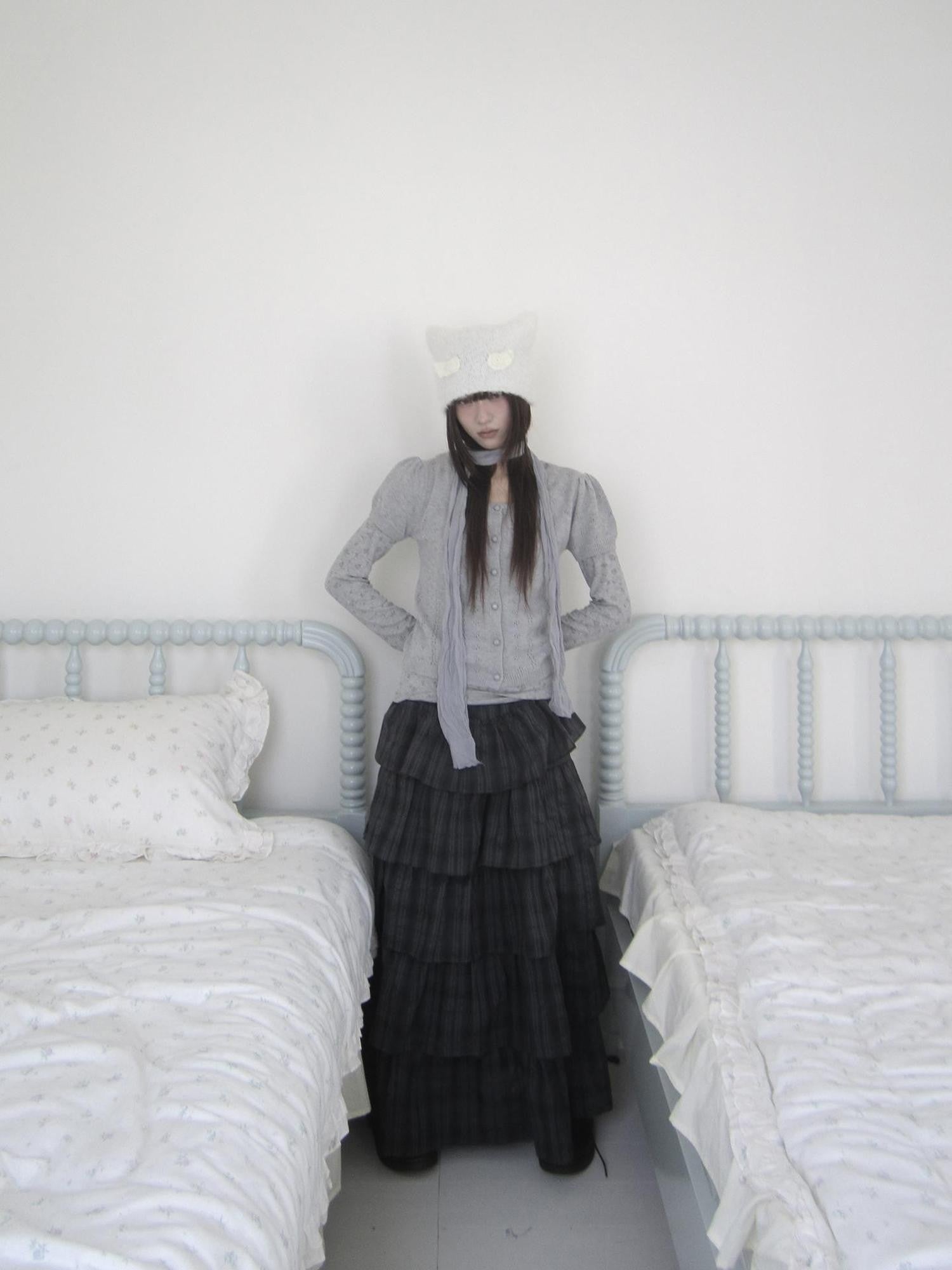 ang project Vintage Checked Patchwork Tiered Elastic Waist Women&